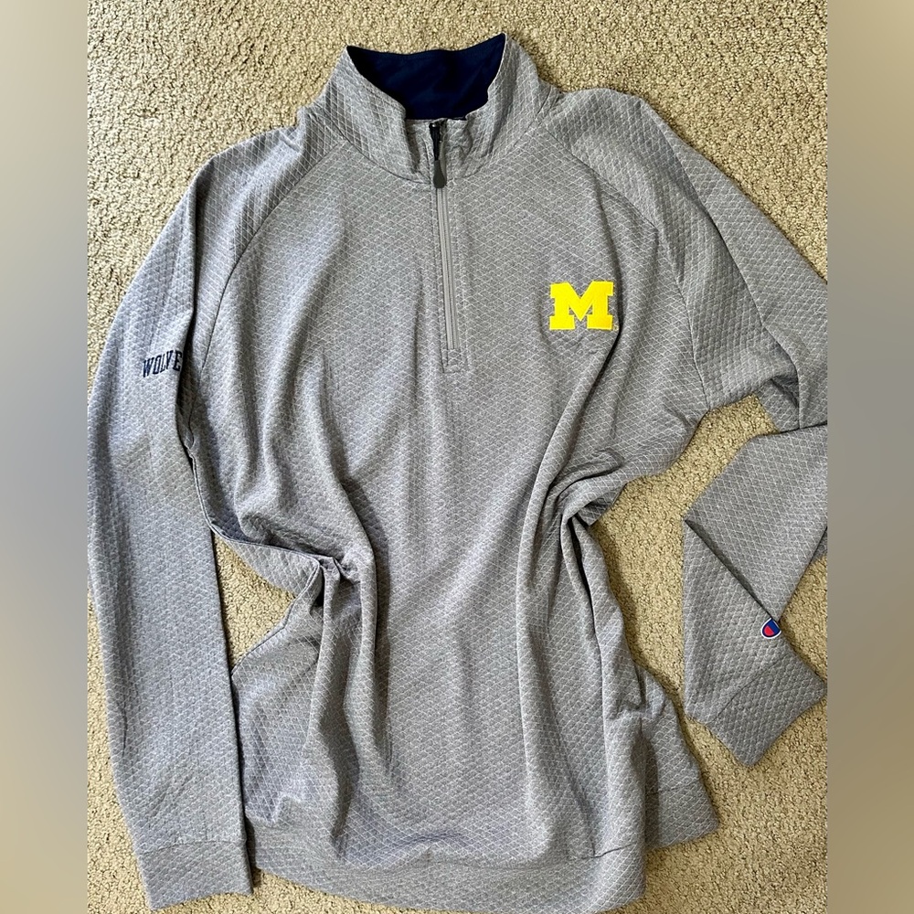NWOT Champion Michigan Wolverines grey waffle fabric quarter zip XL embroidered